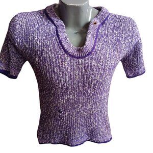 Vintage 1960's Medium Men's T-shirt Purple Ribbed Knit Short-Sleeve Sweater